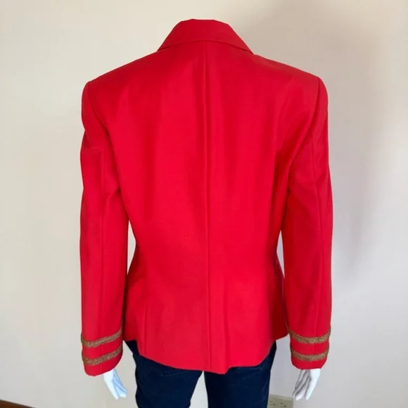 Escada Margaretha Ley Wool Vtg 80s 1980s Poppy Red Gold Nautical Blazer Jacket - Picture 10 of 14